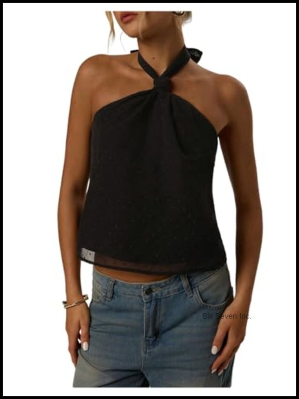 Sheer Polka Dot Halter Tank Top Tie Back Sleeveless Going Out Summer Top